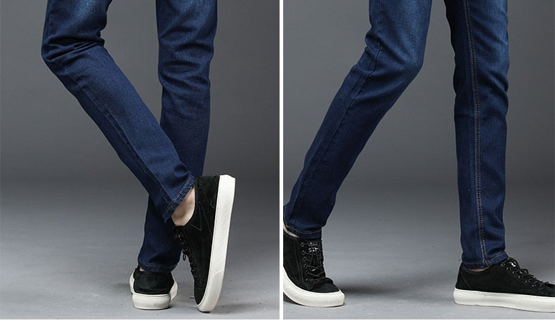 Men's Mid Waist Slim Straight Stretch Dark Wash Jeans