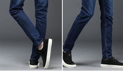 Men's Mid Waist Slim Straight Stretch Dark Wash Jeans