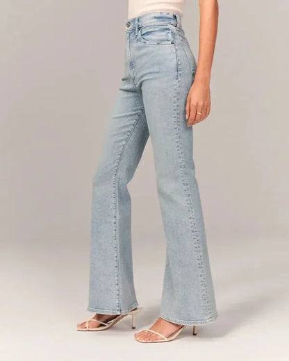 Women's Casual Light Blue Flare High Waist Stretch Jeans