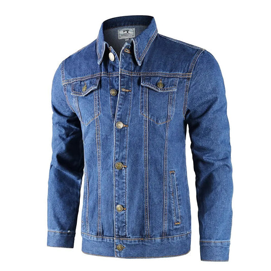 Men's Medium Wash Denim Cotton with Front Pockets Jacket