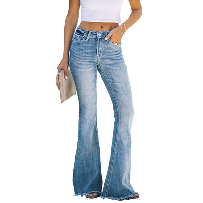 Women's Vintage Elastic Washed Flare High Waist Jeans