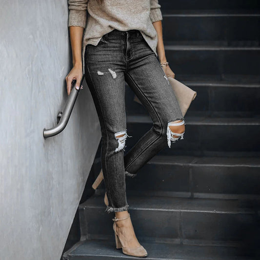 Women's Black Ripped Slim Fit High Waist Jeans