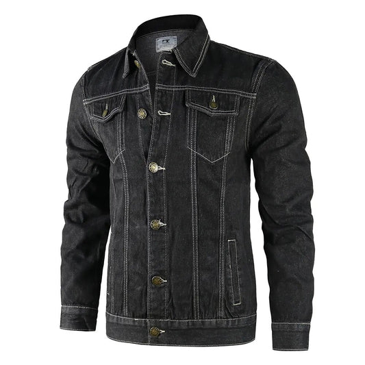 Men's Dark Wash Denim Cotton with Front Pockets Jacket